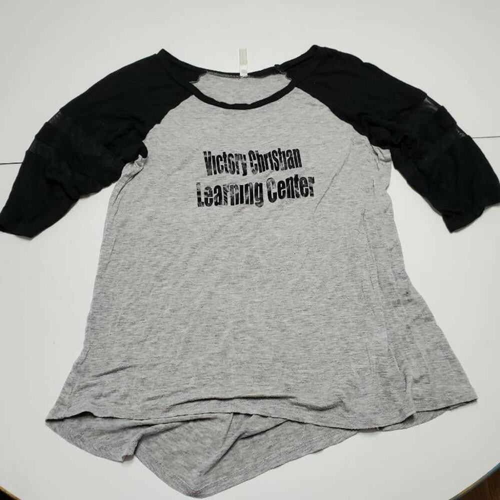 Ocasion Womens T-Shirt Gray Black Heathered Scoop Neck 3/4 Raglan Sleeve Tee‎ M